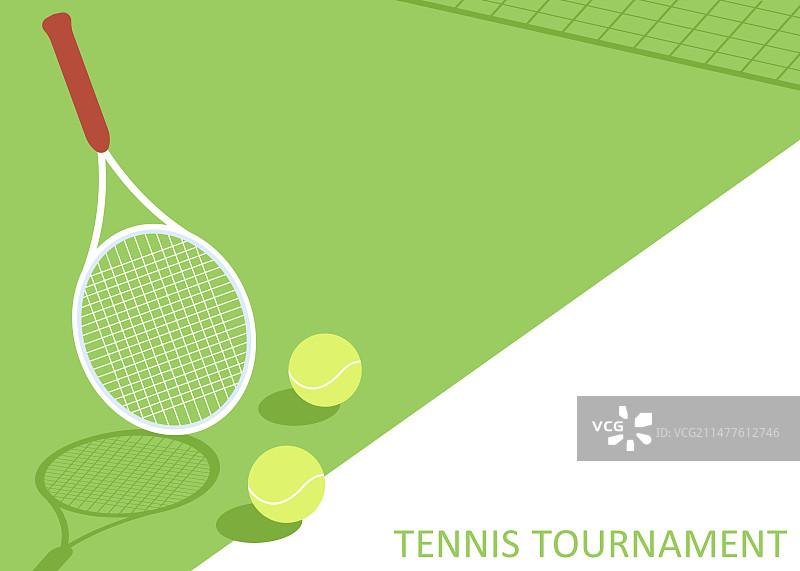 绿色网球场与网球和球拍图片素材