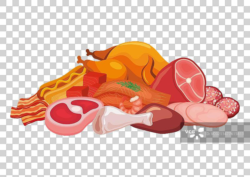 白色背景上的不同类型肉图片素材