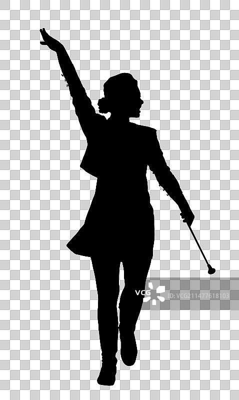 表演技巧的仪仗队女郎剪影图片素材