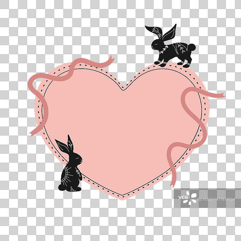 黑色兔子装饰的心形模板图片素材