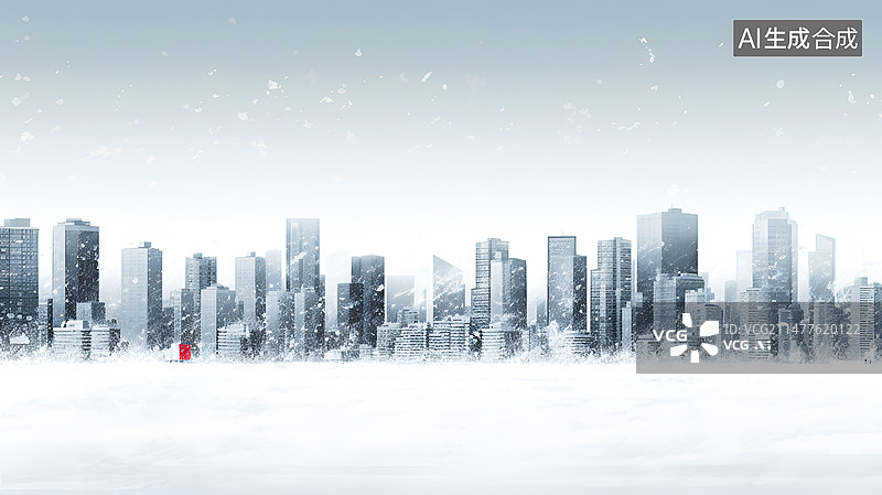 【AI数字艺术】水彩风格暴风雪来袭中的城市插画背景图图片素材