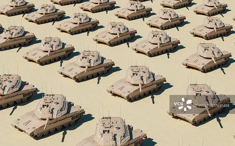 整齐排列_坦克_炮塔瞄准图片素材