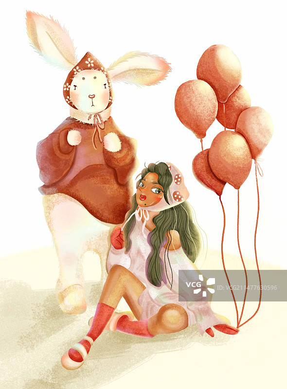 兔来运转系列 大兔子和少女图片素材