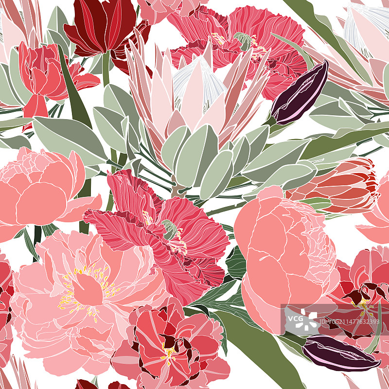 复古配色热带无缝图案图片素材