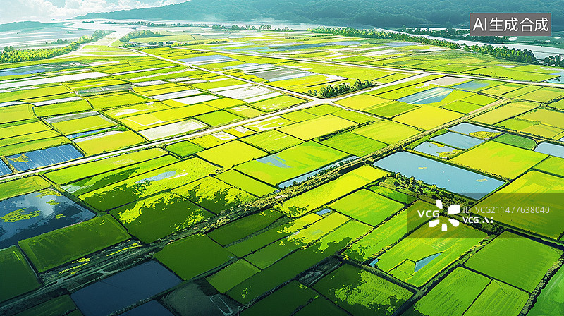 【AI数字艺术】航拍平原田地绿色图片素材