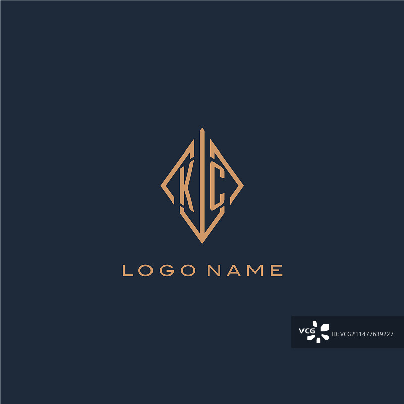 菱形钻石风格的KC首字母组合标志图片素材