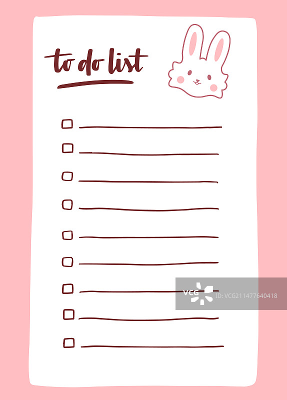 可爱兔子装饰的待办事项清单模板图片素材