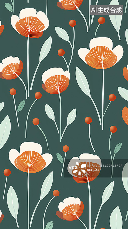 【AI数字艺术】数码绿橘色花朵抽象插画图形海报背景图片素材