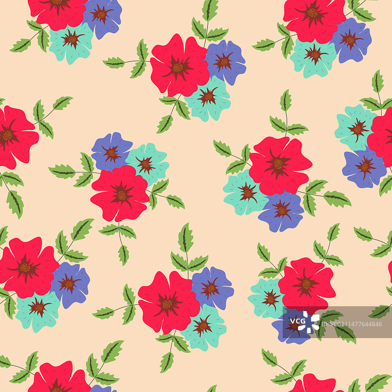 手绘三色紫罗兰无缝花卉图案图片素材