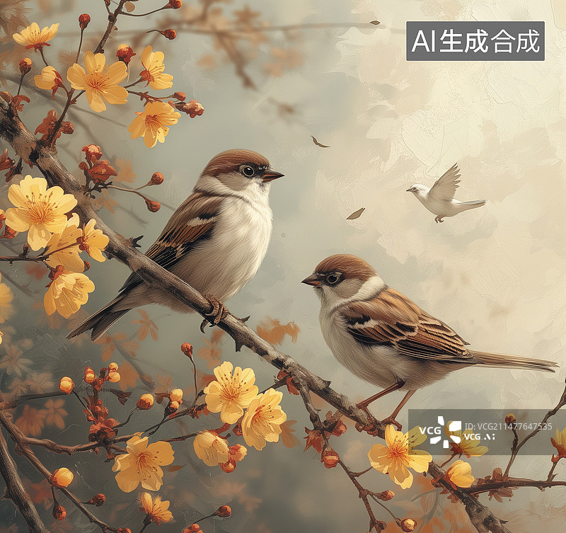 【AI数字艺术】春鸟图片素材