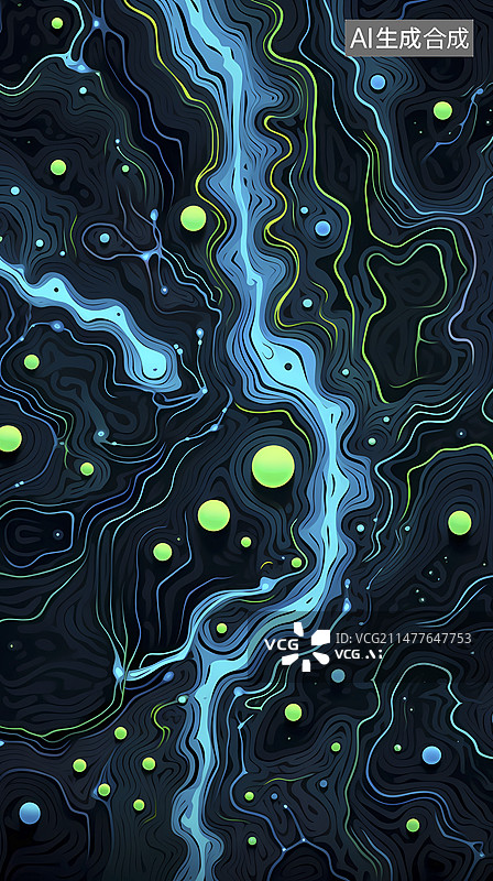 【AI数字艺术】绿色霓虹地形图曲线图形抽象设计海报背景图片素材