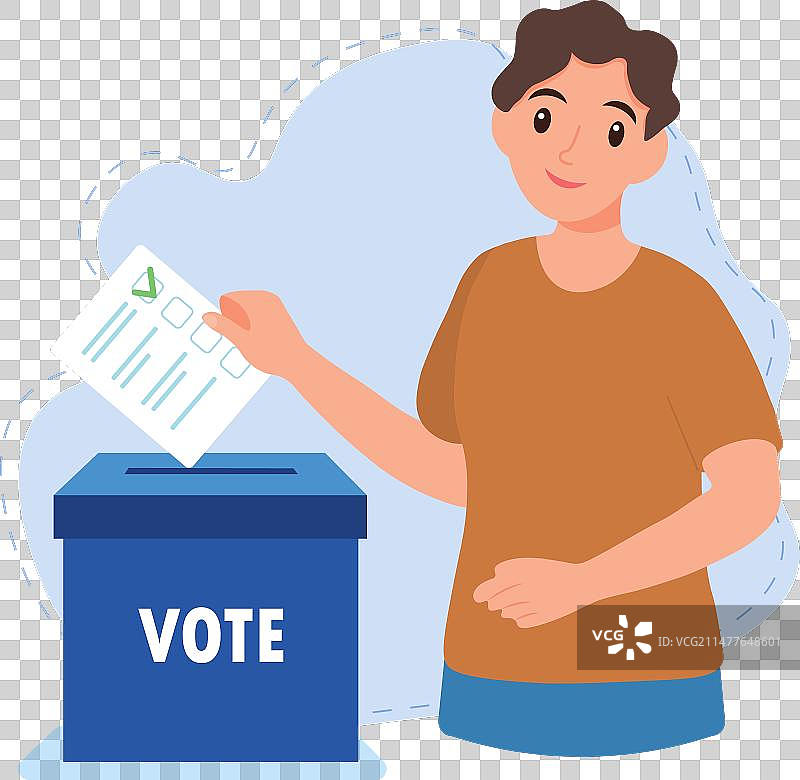 年轻男人将选票投入投票箱图片素材