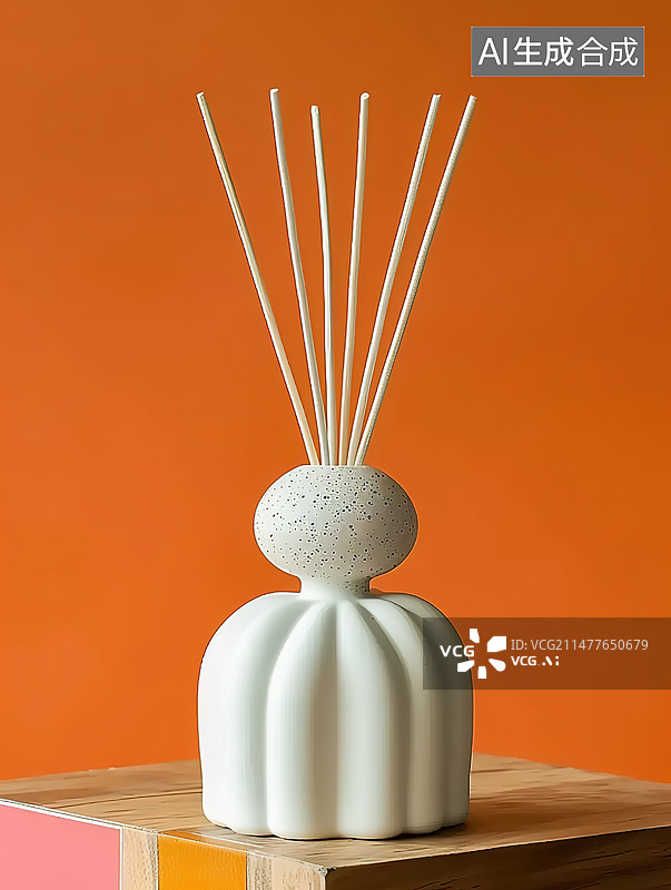 【AI数字艺术】橙色背景下桌子上的容器特写镜头图片素材