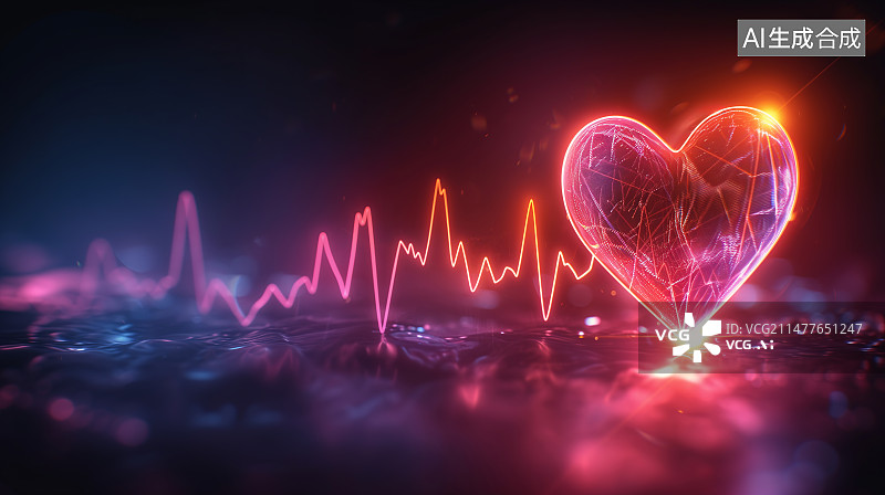 【AI数字艺术】心跳节奏爱心全息概念图图片素材