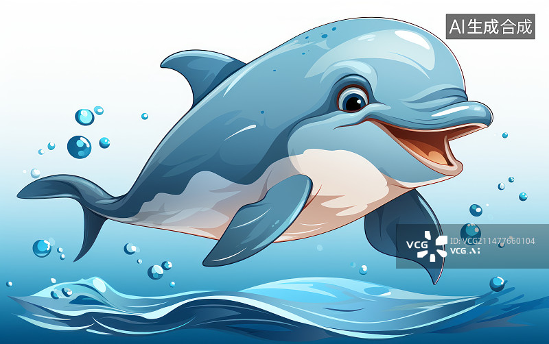 【AI数字艺术】插画题材的可爱的小海豚背景素材图片素材