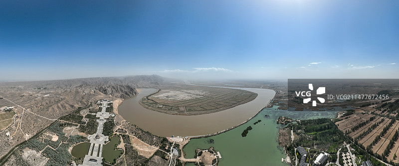 航拍鸟瞰宁夏青铜峡黄河坛黄河大峡谷全景图图片素材