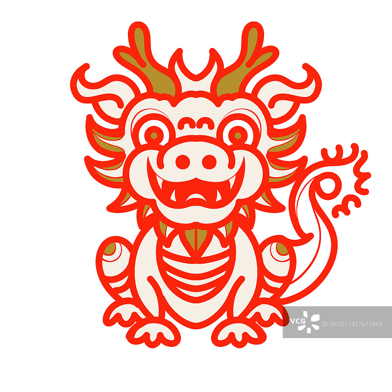 插图，插画，海报，模板，元素，中国传统，中国龙，龙年，新年，红色，节日，春节，吉祥，祝福，平面，可爱图片素材