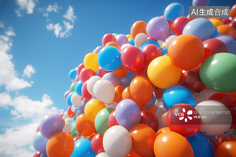 【AI数字艺术】彩色气球在晴空下的低角度视图图片素材
