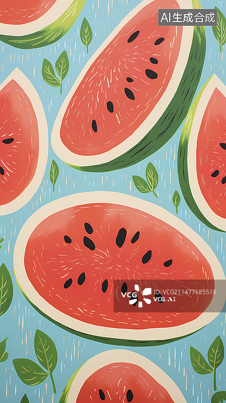【AI数字艺术】数码中世纪现代风格西瓜插画抽象图形海报背景图片素材