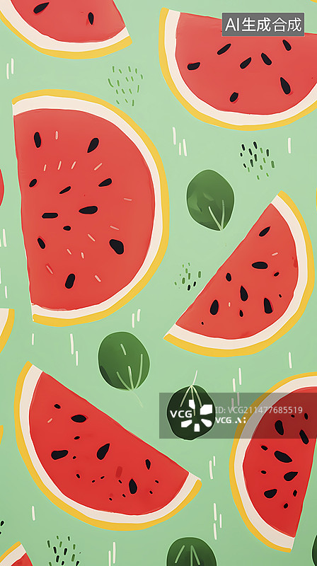 【AI数字艺术】数码中世纪现代风格西瓜插画抽象图形海报背景图片素材