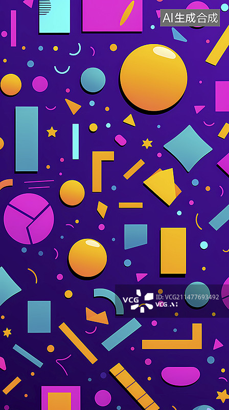 【AI数字艺术】紫色复古90年代图案几何抽象设计海报背景图片素材