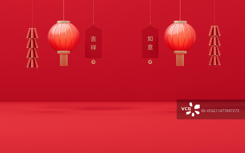 红色中国风新年电商背景三维渲染图片素材