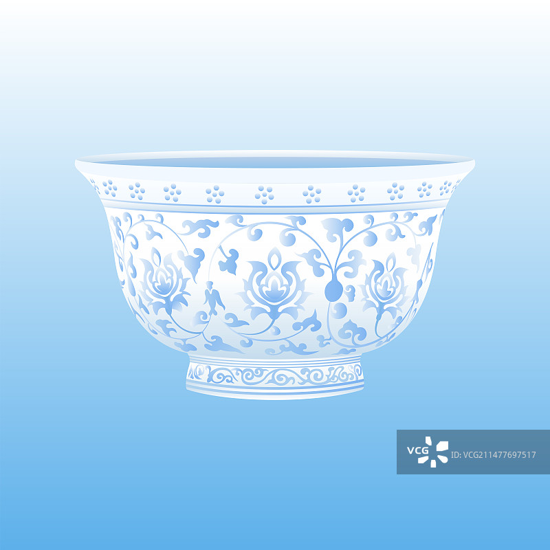 青花缠枝莲纹压手杯插画图片素材