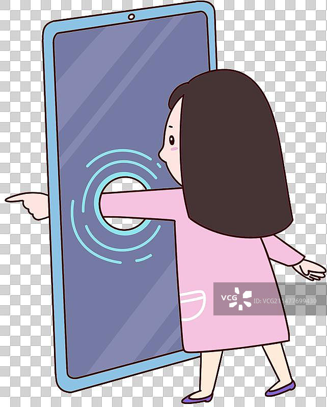 女孩通过手机接触元素图片素材