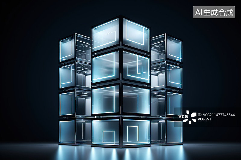 【AI数字艺术】黑色背景下照明建筑的特写镜头图片素材