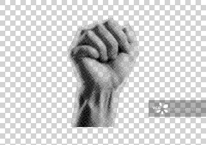 黑白点阵风格的拳头图片素材