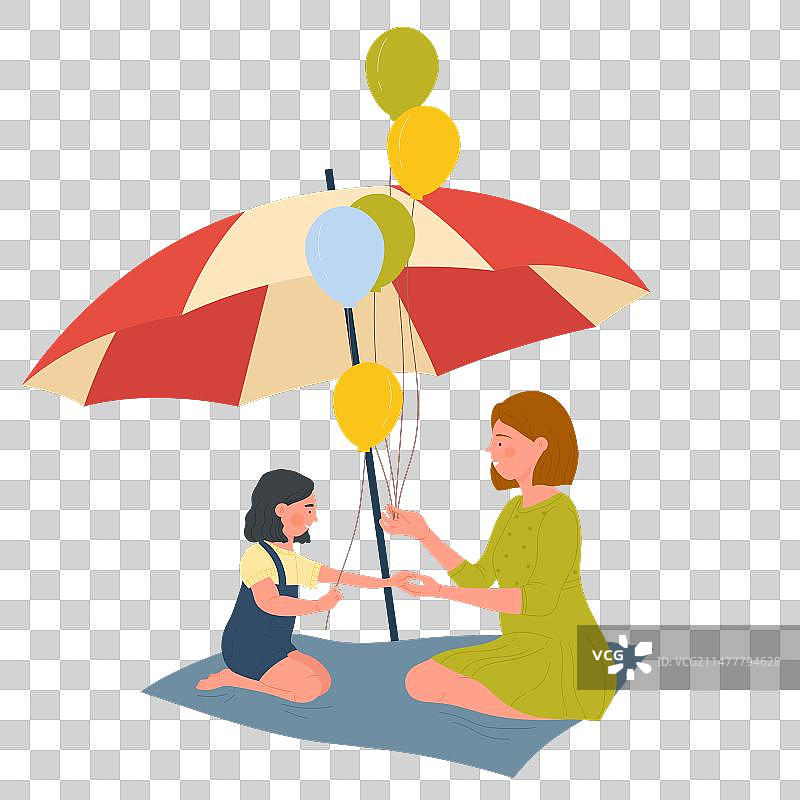 在夏季海滩景观中的幸福家庭图片素材