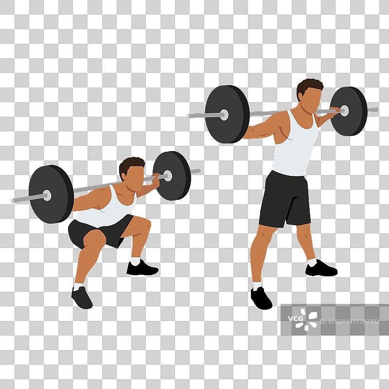 男人做宽站距相扑杠铃深蹲图片素材