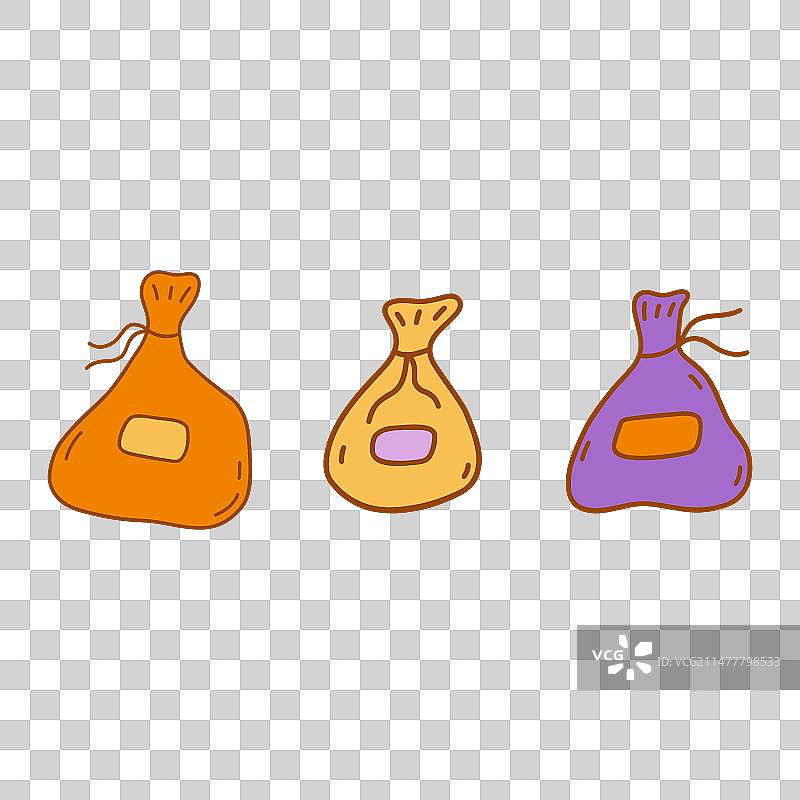 带标签的草药布袋套装图片素材