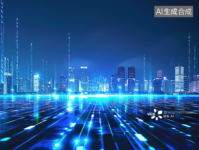 【AI数字艺术】数字城市、物联网城市和智慧城市科技背景图片素材