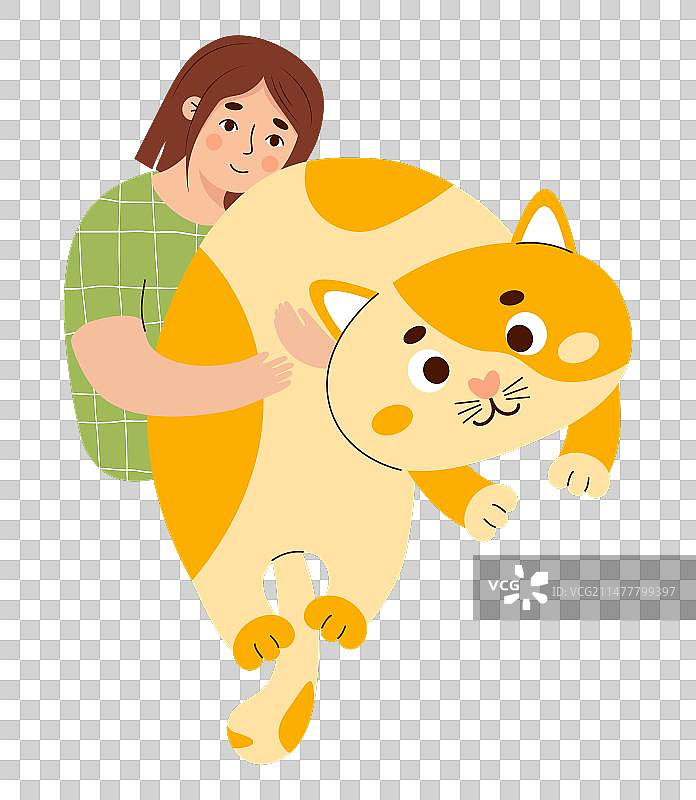 女孩拥抱大玩具猫，柔软抗压图片素材