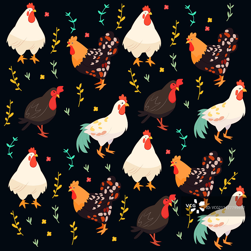 农家禽鸡矢量插画图片素材