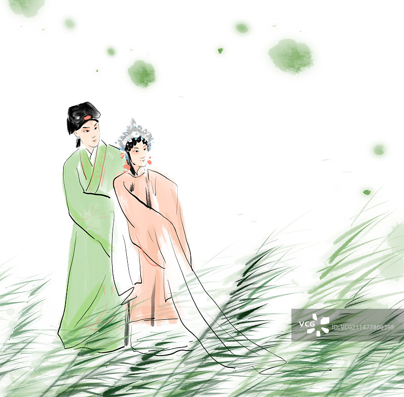 杜丽娘，张生崔莺莺昆曲人物插画图片素材