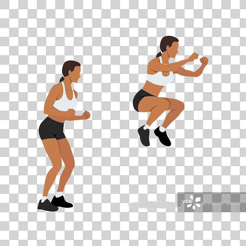 女人做收膝跳跃运动图片素材