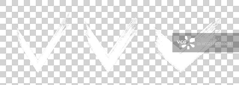 白色V形符号笔刷描边Grunge复选标记图片素材