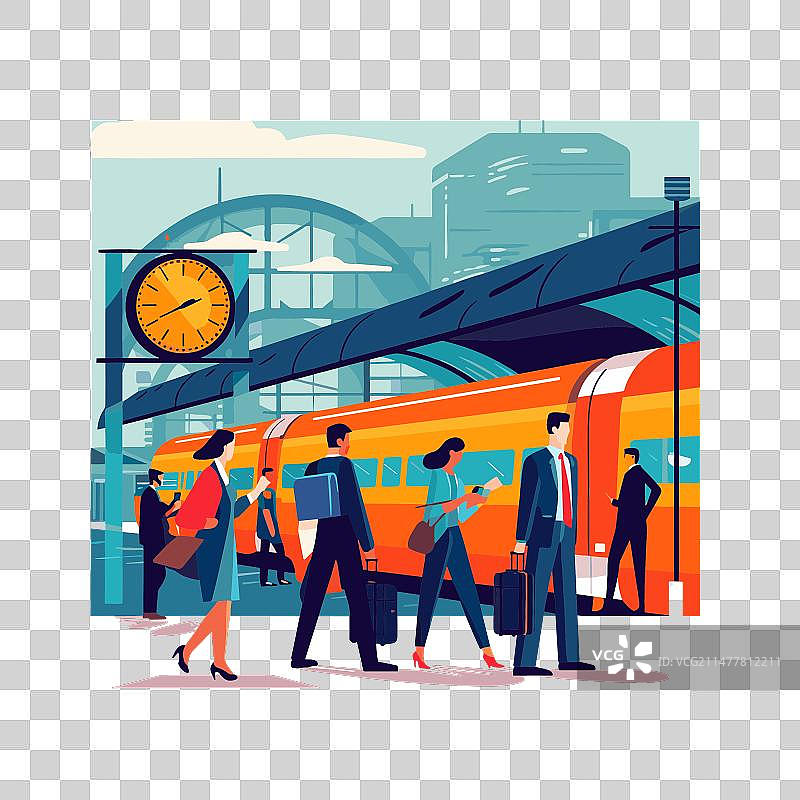 繁忙工作日火车站排队图片素材