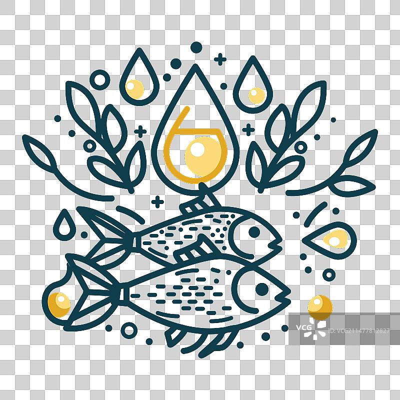 鱼油滴剂和鱼标志设计图片素材