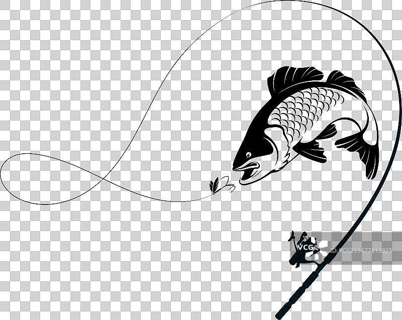 鱼咬鱼饵和鱼竿图片素材