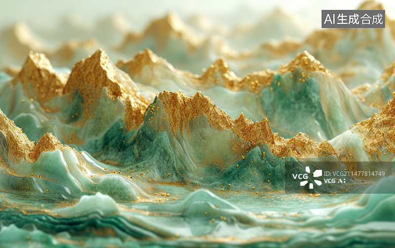 【AI数字艺术】黄金玉石山脉地形背景图片素材