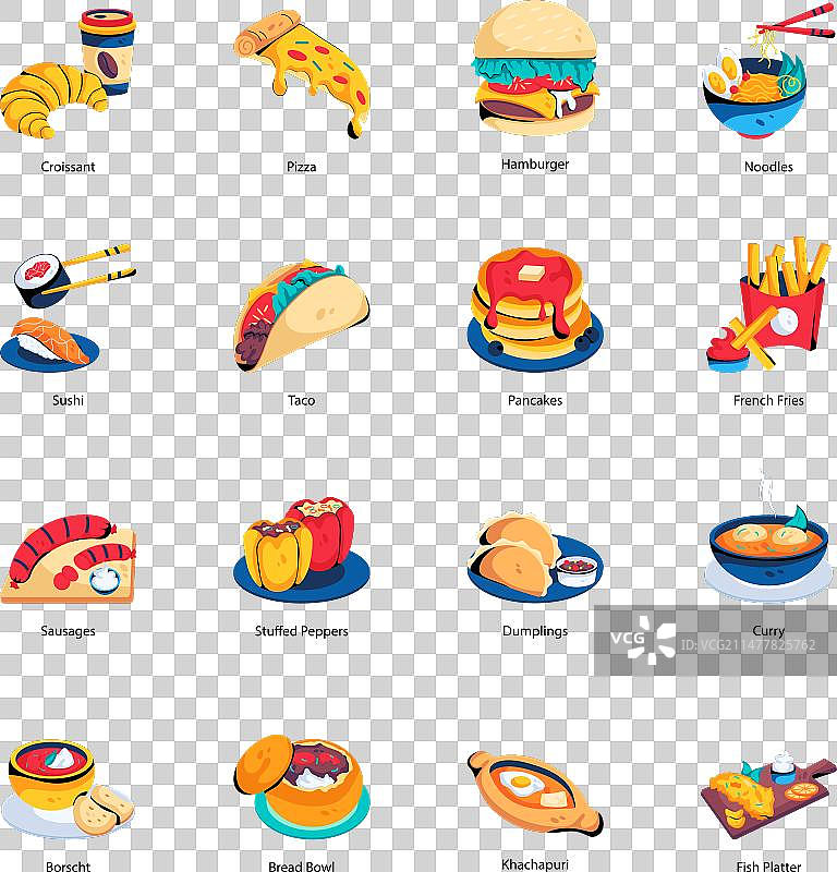 16个经典美食扁平图标包图片素材