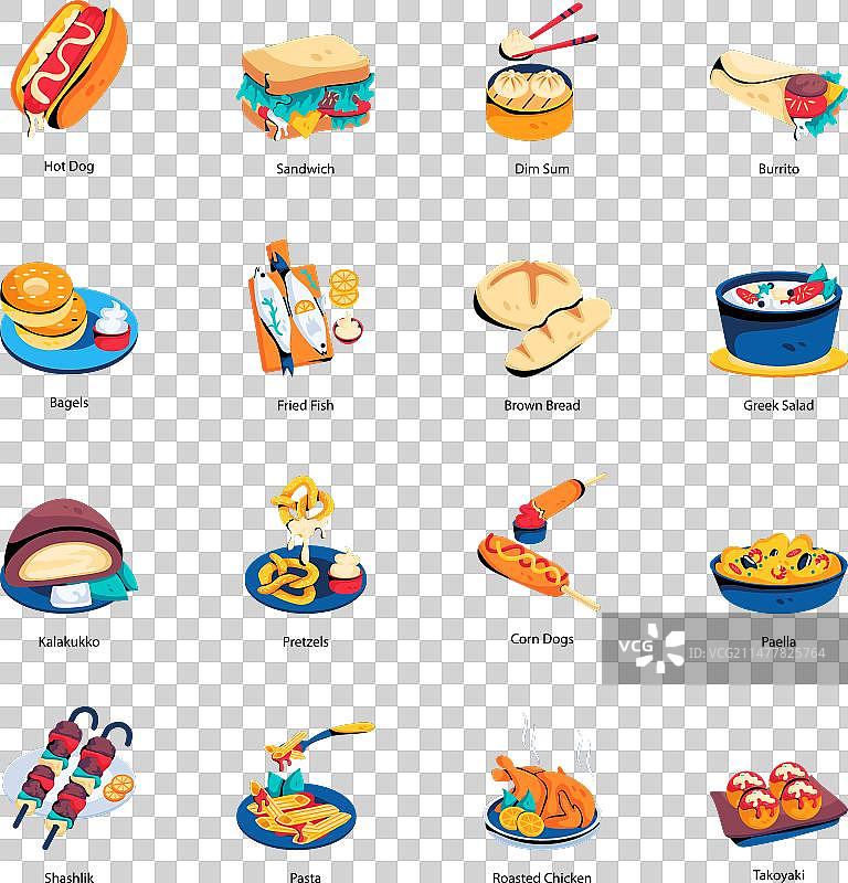 经典美食扁平风图标合集图片素材