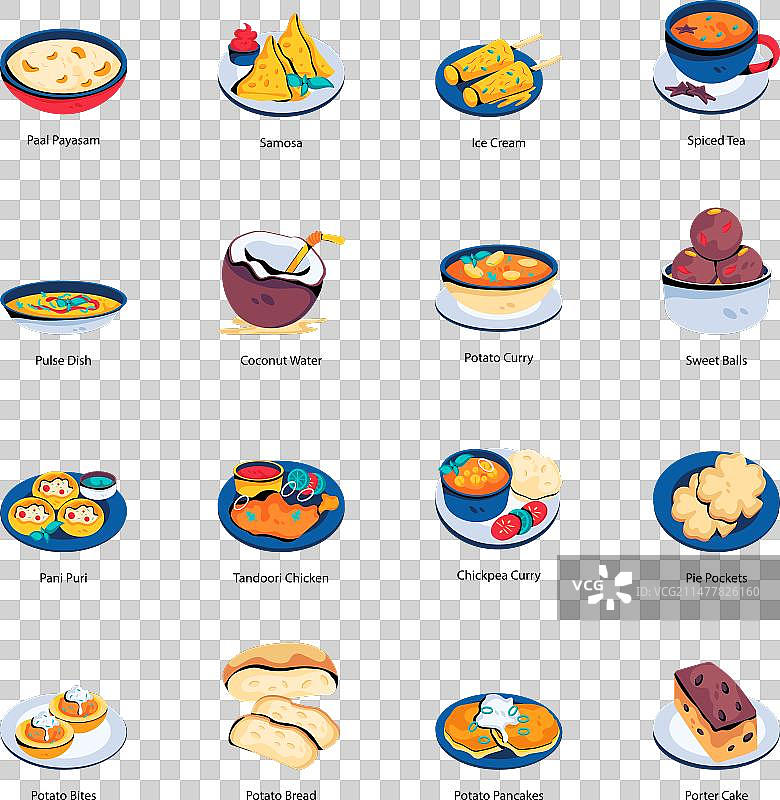 传统美食和饮品扁平图标合集图片素材