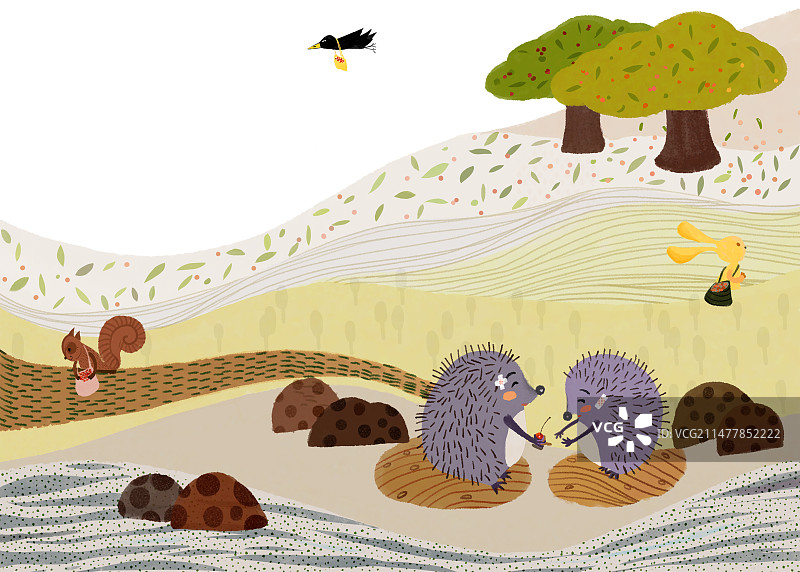 刺猬 河边 松树图片素材