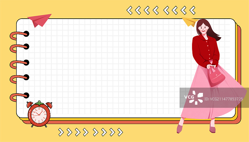 手绘人物横版卡通边框插画背景图片素材