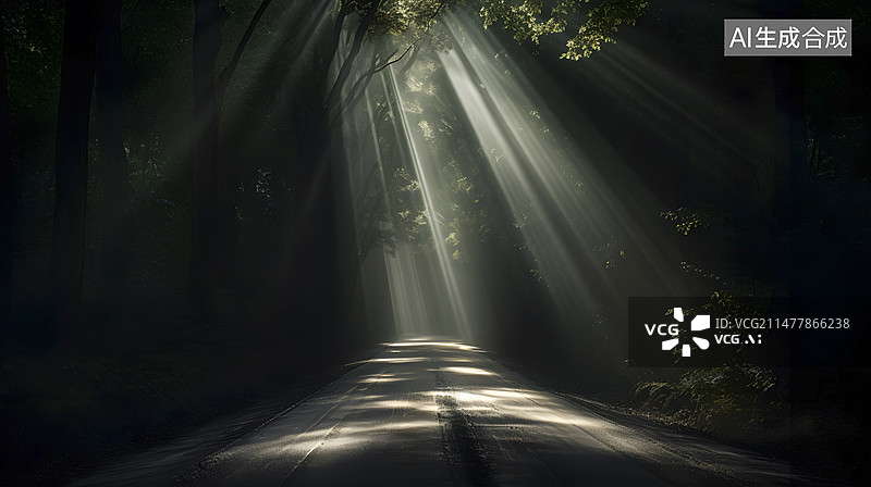 【AI数字艺术】树林中的一束光图片素材
