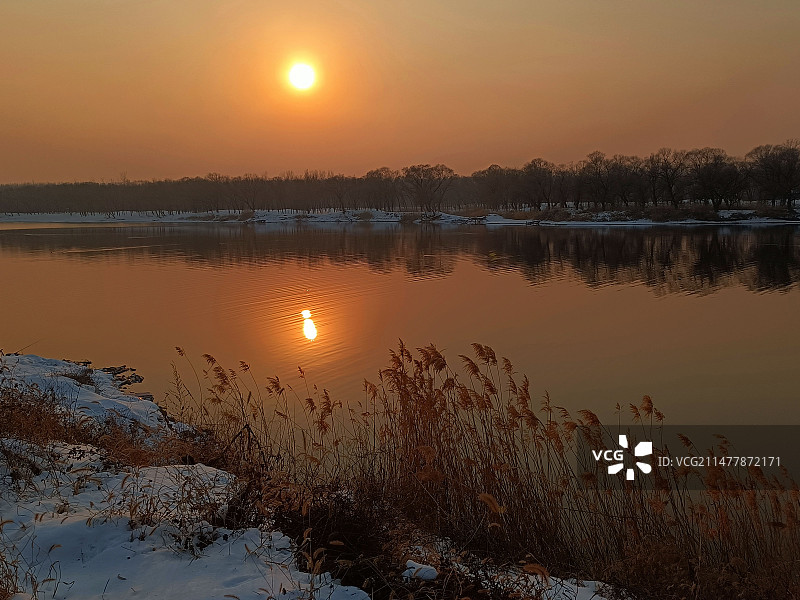 黄昏的潮白河图片素材